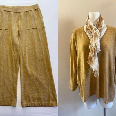 Cotton Blend Cardigan, Knit Pants, & Scarf - Marla Wynne