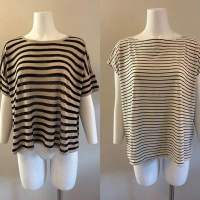 Black Striped Linen BlendTops in Beige & Cream - Eileen Fisher