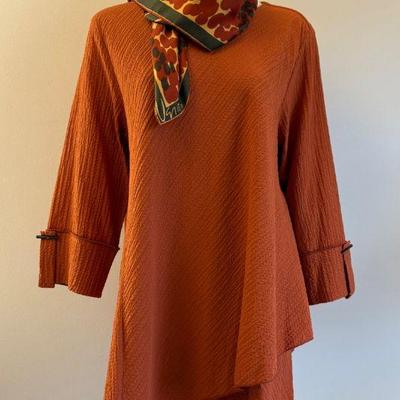 Rusty Orange Lagenlook Tunic & Scarf - Gump's/Vera - Appears New