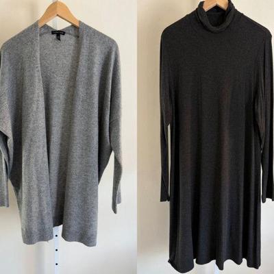 Grey on Grey Viscose Dress & Cashmere Cardigan - Eileen Fisher