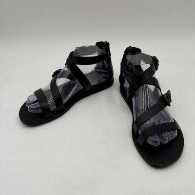 Black Leather Gladiator Sandals - Eileen Fisher