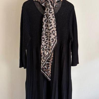 Black Wool Knit Dress & Silk Scarf - Eileen Fisher/Cabi