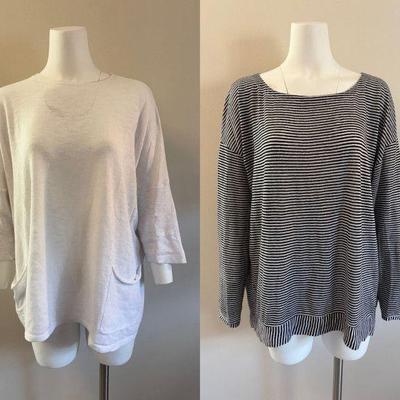Striped Linen Shirt & Solid Cotton Sweater - Eileen Fisher/J. Jill