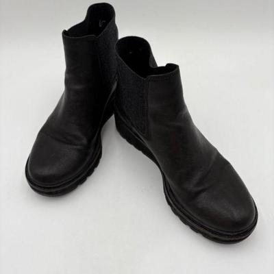 Black Wedge Leather Ankle Boots - Eileen Fisher