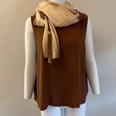 Brown Silk Shell & Patterned Scarf - Eileen Fisher - New w/ Tag