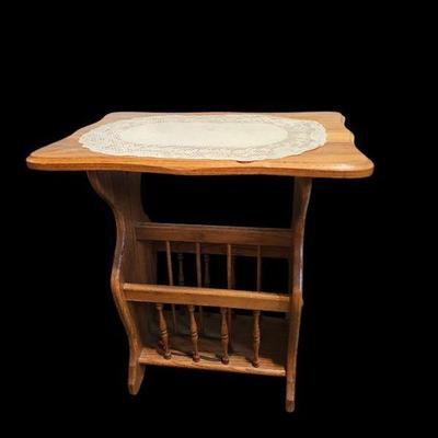 Vintage Wooden Magazine End Table with Scalloped Top