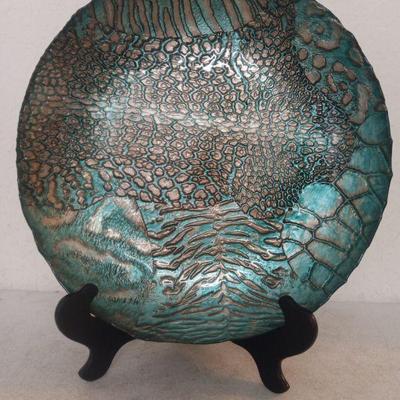 Hand Made in Istanbul Glass Bowl - Animal Print Blue/Metallic - 15½" Diameter