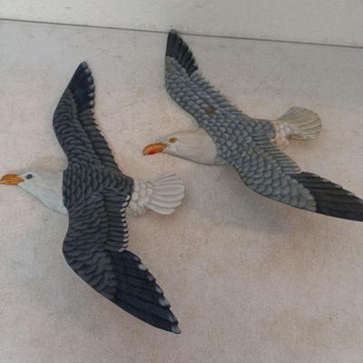 Pair of Carved Wood (Hollow) Seagull Wall Hangings - 20" x 12"