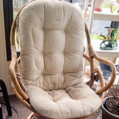 vintage rattan swivel chair, cushion