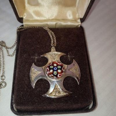 vintage sterling millefiori cross  jewelry