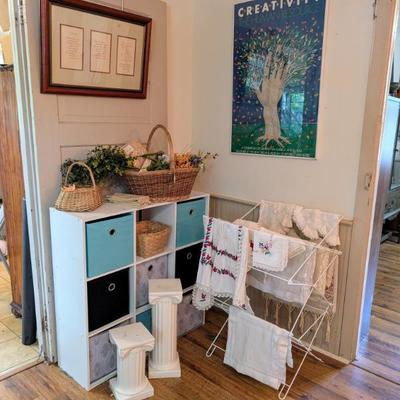 Linens, cubby shelf