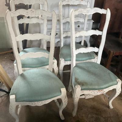 Set A Four Wooden Shabby Chic Chairs