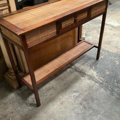 Wood And Rattan Sofa Table