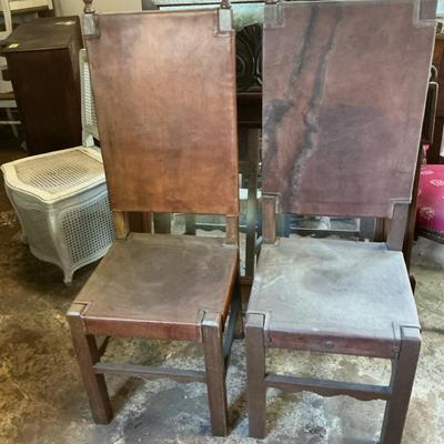 Spanish Colonial Leather Highback Chairs #2