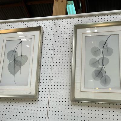Framed Gray And White Leaf Print Pair