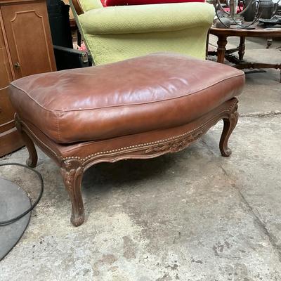 Cognac Faux Leather Ottoman
