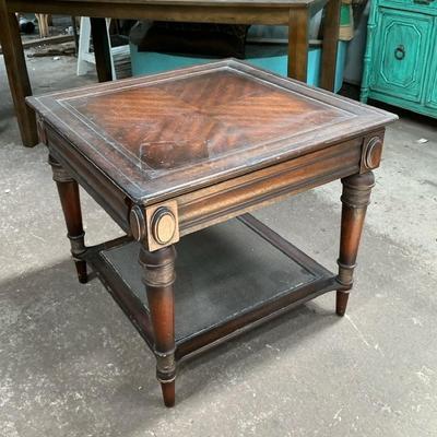 Wood Herringbone Side Table 
