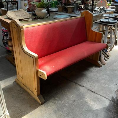 Wood Bench Pew - Red Cushion