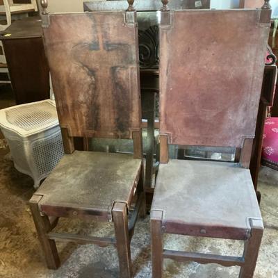 Spanish Colonial Leather Highback Chairs #3