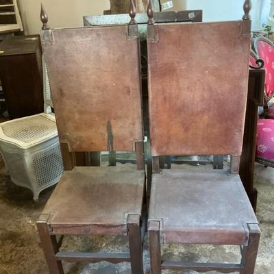 Spanish Colonial Leather Highback Chairs #1