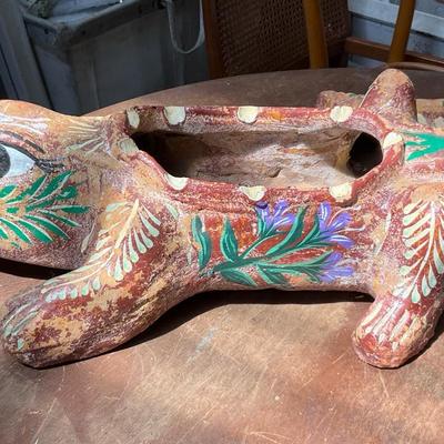Hand-Crafted Mexican Clay Gator-Shaped Planter