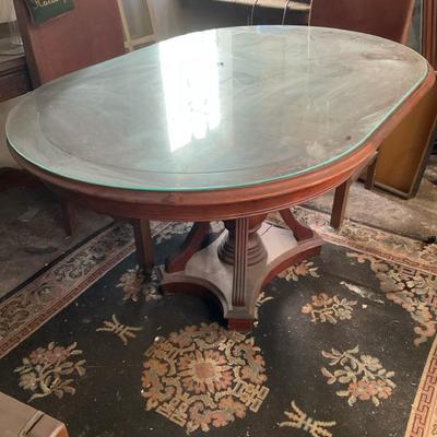 Oval Wooden Table With Glass Top