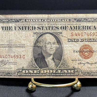 Rare WWII-Era Souvenir: 1935-A $1 Silver Certificate - Hawaii Overprint - Brown Seal...Nice One!