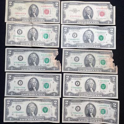 United States Two Dollar Bill Collection - Spanning Decades including Vintage 1953 red seal! 