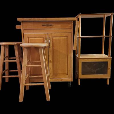 Butcher Block Island And Shelf Unit