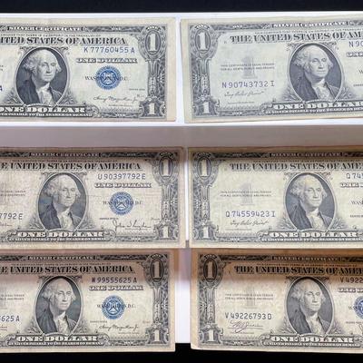Lot of Six (6) 1935 Series United States One Dollar Silver Certificates! 