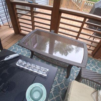 GLASS TOP COFFEE TABLE TO MATCH WICKER SEATING GROUP
