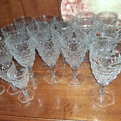 FOSTORIA AMERICANA WATER OR WINE GLASSES, DESSERT BOWLS, CAKE PLATES