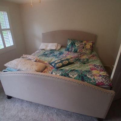 LINEN KING HEADBOARD, FOOT BOARD, FREE MATTRESS AND BOX