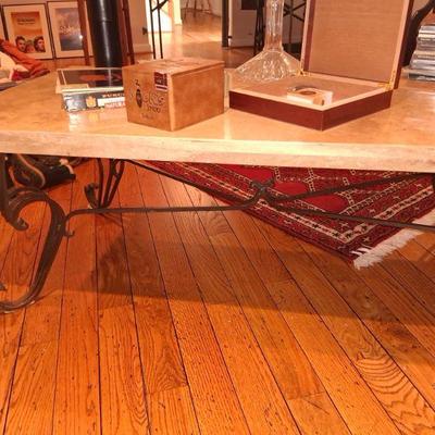 MARBLE TOP COFFEE TABLE IRON BASE