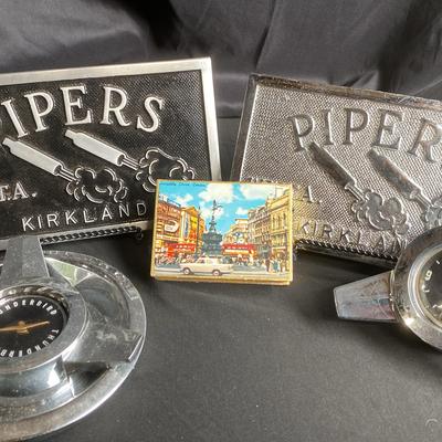 Thunderbird Wire Wheels With Vintage Match Box And 2 Metal “Pipers” Signs