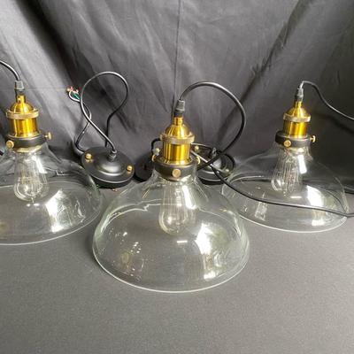 Three Brass And Clear Glass Minimalist Pendant Ceiling Lamps