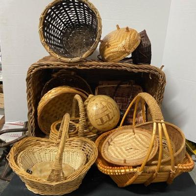 Wicker Baskets & Carved Coconut Shell
