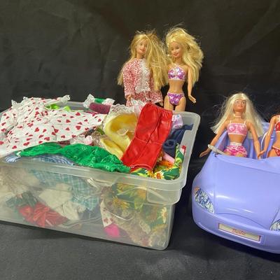 1990’s Barbies With Car And Homemade Clothes