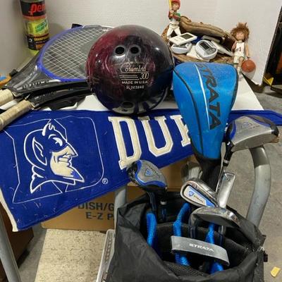 WD Bowling Ball, Strata Golf Clubs, Vintage Tennis Rackets & More