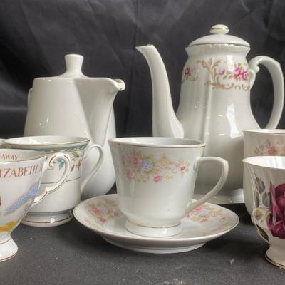 Style House Fine China And Melitta Teapots With Teacups From Duchess, Royal Windsor,& Truly Tasteful