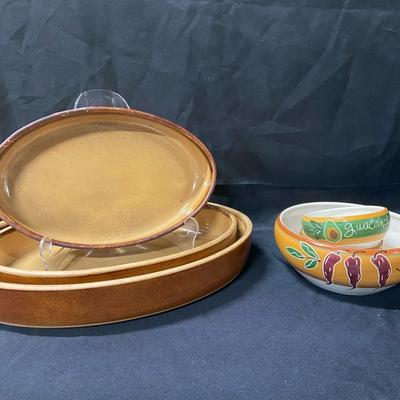 Handmade Chips And Salsa Set, Made In France Nesting Earthenware Serving Set