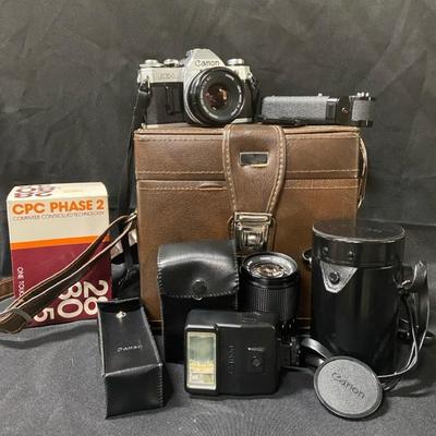 Canon AE-1, 50mm 1.8, 135mm 3.5, Power Winder, Flash And More
