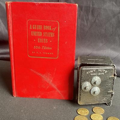 Tiny Mite Metal Bank Safe With R.S Yeoman “A Guide Book Of United States Coins 10th Edition” 