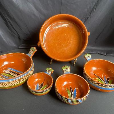 Handmade And Handpainted In Mexico Serving Set With Handles