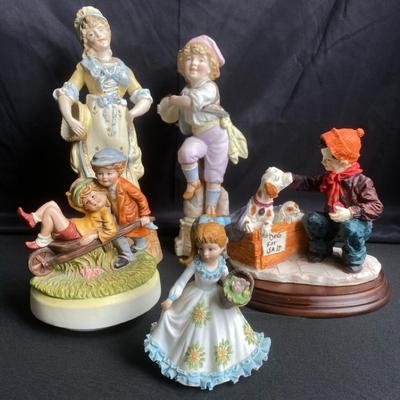 Antique Bisque Porcelain Decorative Figurines, Lefton Flower Girl, Music Box