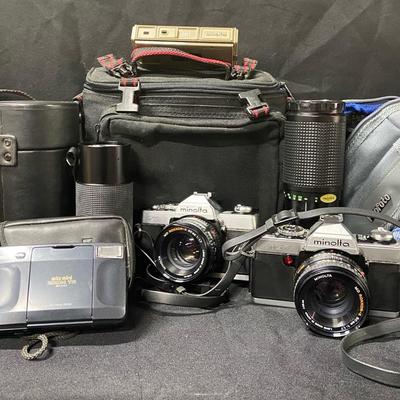 Minolta Assortment XG7 SLR cameras, Lenses And Flash Pocket Pak 60