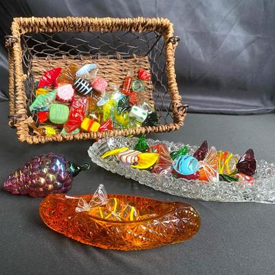 Glass Candies, Dishes, And Decorative Basket  