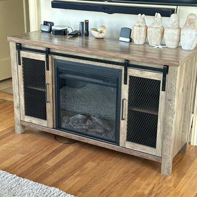 WALKER EDISON HEATER CABINET | Wooden cabinet with built in faux fireplace electric heater with 2 cabinets - h. 28 x w. 47.5 x d. 15.5 in
