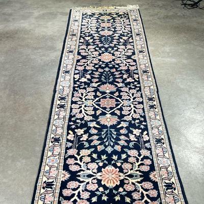 FLORAL RUNNER | Having colorful pink flowers on navy backing - w. 2' 6" x l. 17' ft