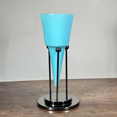 Venetian Glass Vessel | Vase resting on metal tripod. Two pieces - h. 16 x dia. 6 in
